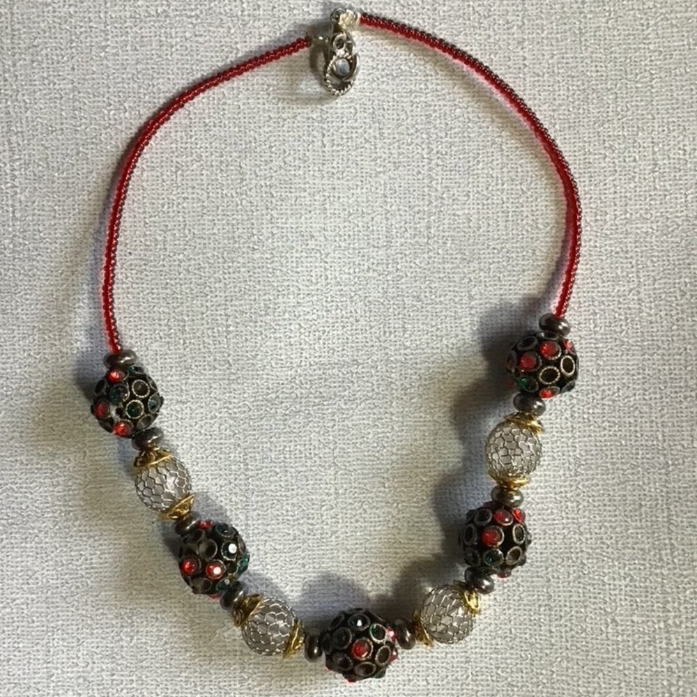 Beautiful Handcrafted  Red And Black Choker Necklace  14". By LONDON Necklace